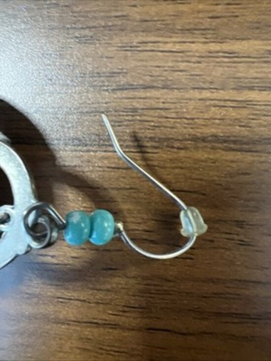 Behemian Style Silver Toned Hoop And Dangle Turquoise And Beads Earrings - Picture 4 of 5